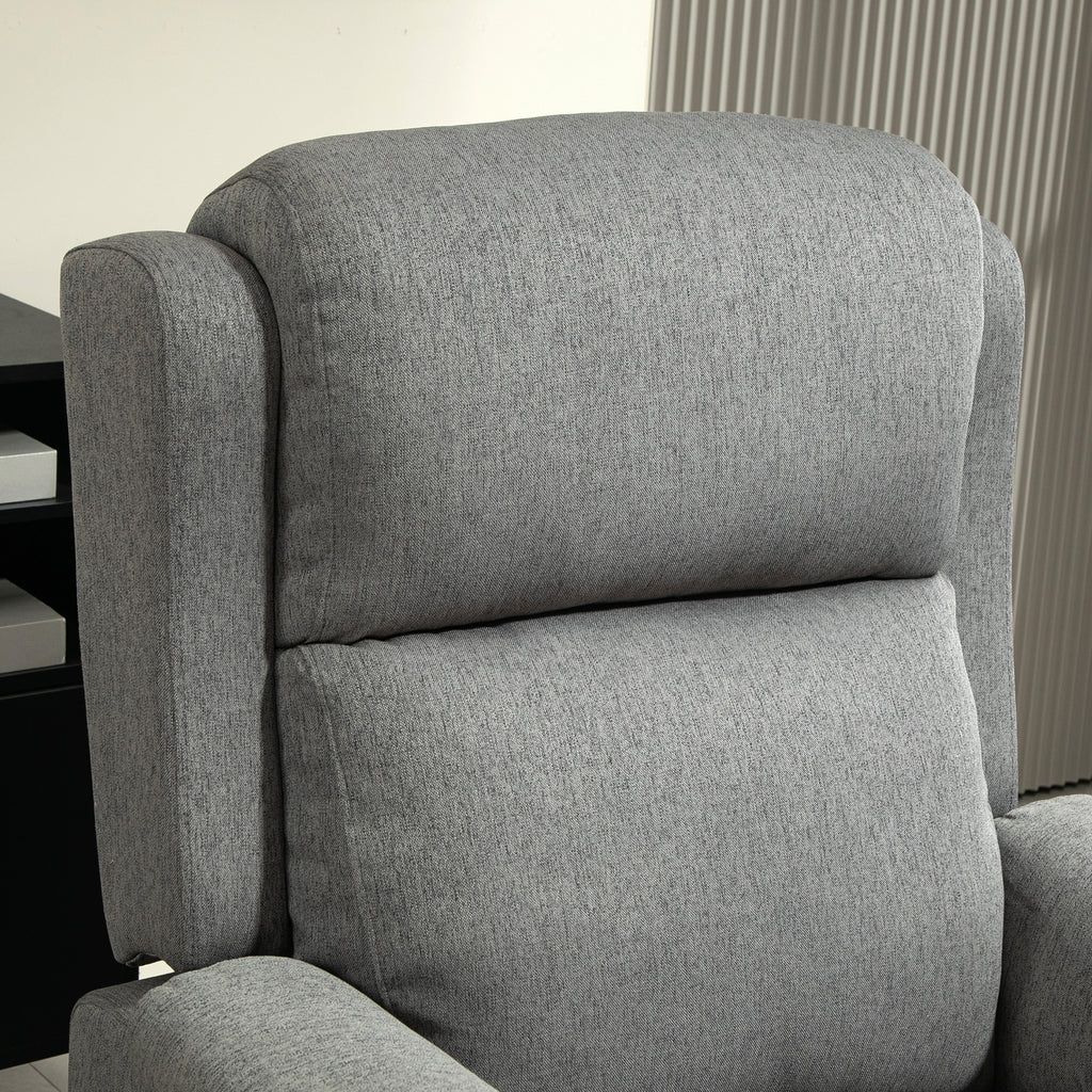 Reclining Chair with Footrest, in Linen Effect Fabric, Wood and Metal, 77x91x106 cm, Dark Grey