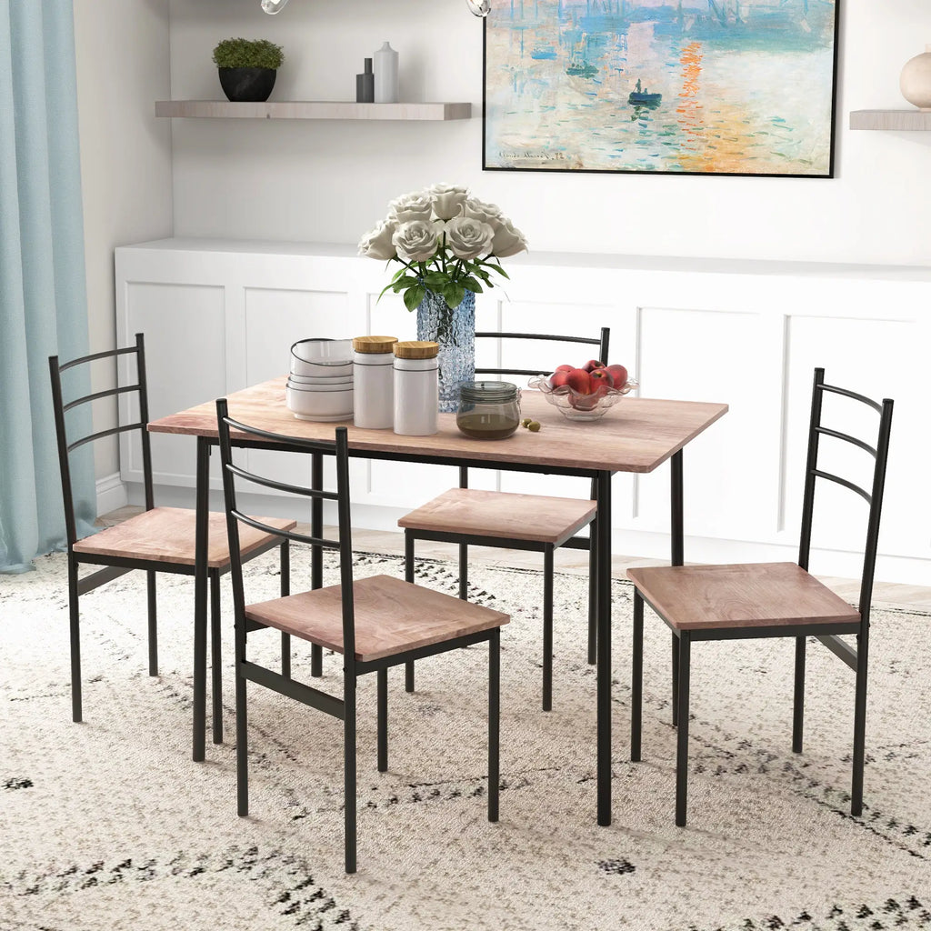5 Piece Space-Saving Dining Table and Chair Set with Rectangular Kitchen Table and 4 Modern Chairs, in MDF and Steel