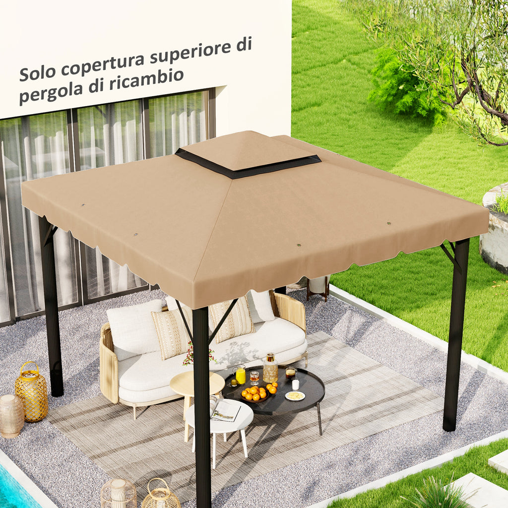 Outsunny 3x3m 2-Tier Gazebo Roof with 8 Drainage Holes in Khaki Polyester