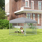 PawHut Large Dog Run with UV-Proof Oxford Fabric Roof, 2.1x1.85x1.5m, Silver and Gray - Borgè