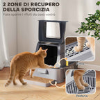PawHut 80L Enclosed Cat Litter Box with Removable Tray, ABS and Stainless Steel, 63x43x43 cm, Dark Grey