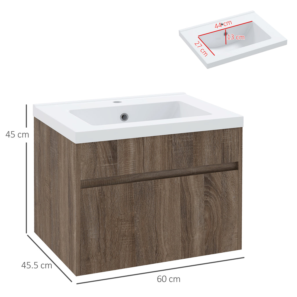 60cm Vanity Unit with Wooden Drawer and Ceramic Sink, Light Brown