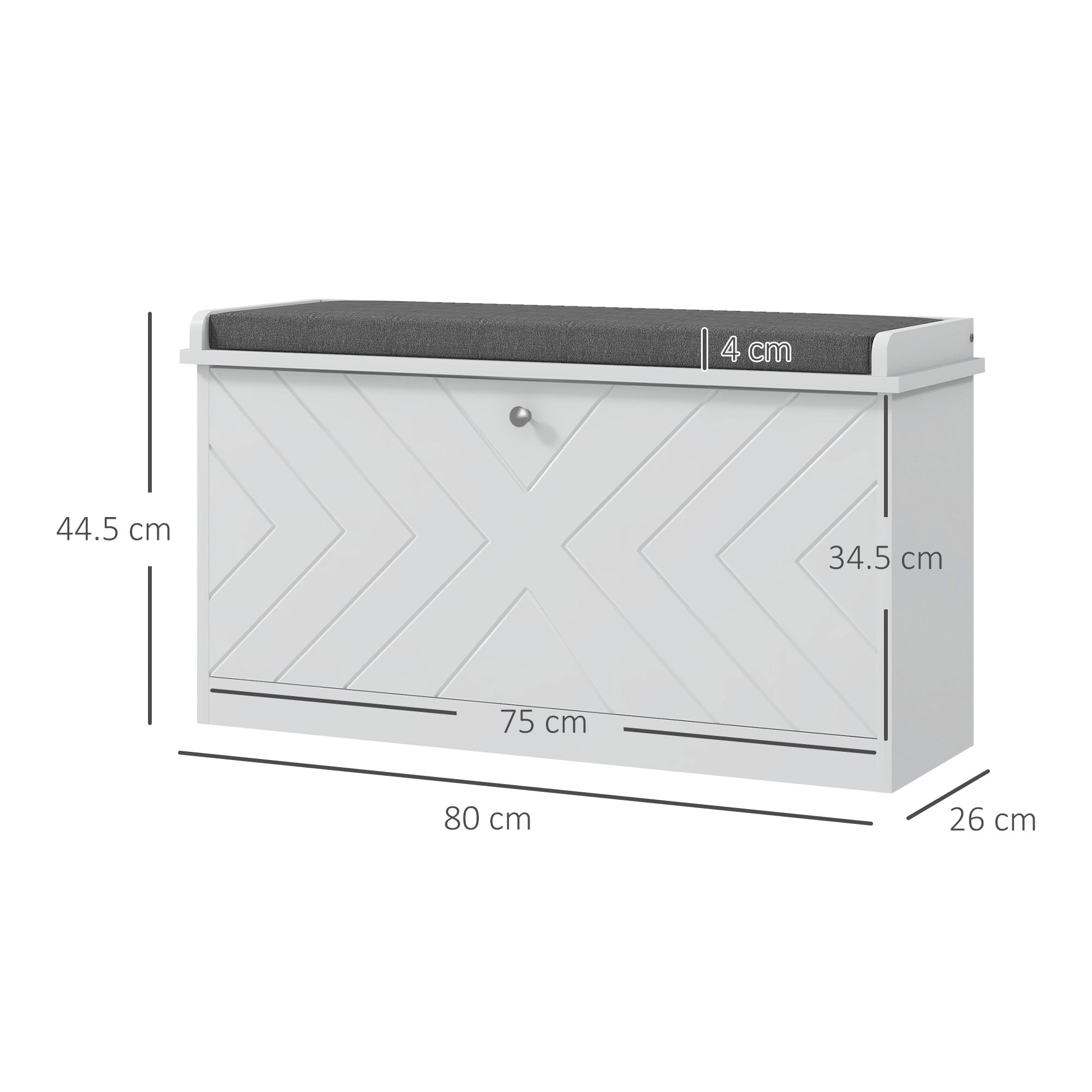 Space-Saving Shoe Cabinet Bench with Cushion and Folding Drawer for 8 Pairs of Shoes, White - Borgè