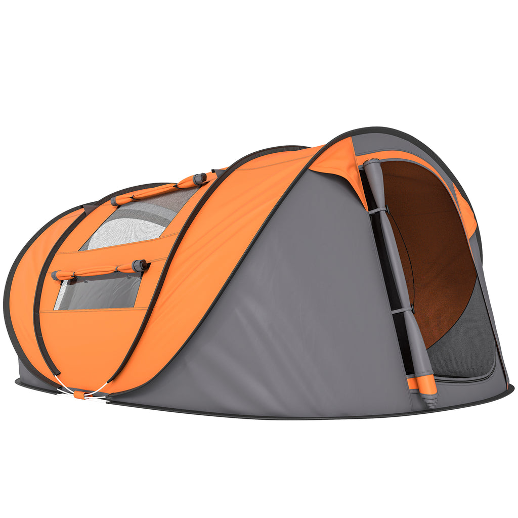 Outsunny 2-Person Pop-Up Camping Tent with 2 Doors, 4 Windows and Waterproof Tarp, 263.5x220x123 cm, Orange