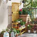 Outsunny Planter with Trellis for Climbing Plants, 2 Shelves and Top Bar, in Fir Wood, 75x50x166 cm, Yellow