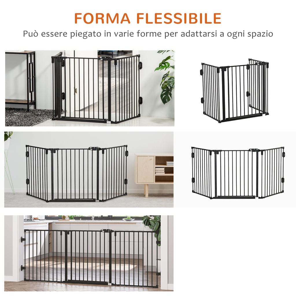 Folding Steel Dog Gate with Automatic Closure, 202.5 x 2 x 76 cm, Black