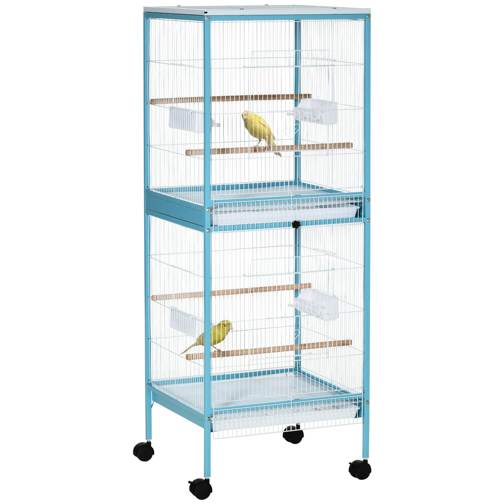 2-in-1 Bird Cage Indoor Aviary with 4 Wheels and Removable Trays, 51.5x50x140cm