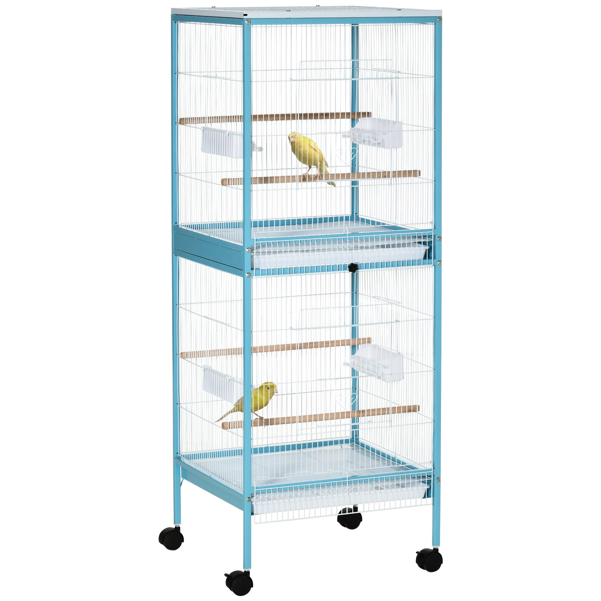 2-in-1 Bird Cage Indoor Aviary with 4 Wheels and Removable Trays, 51.5x50x140cm