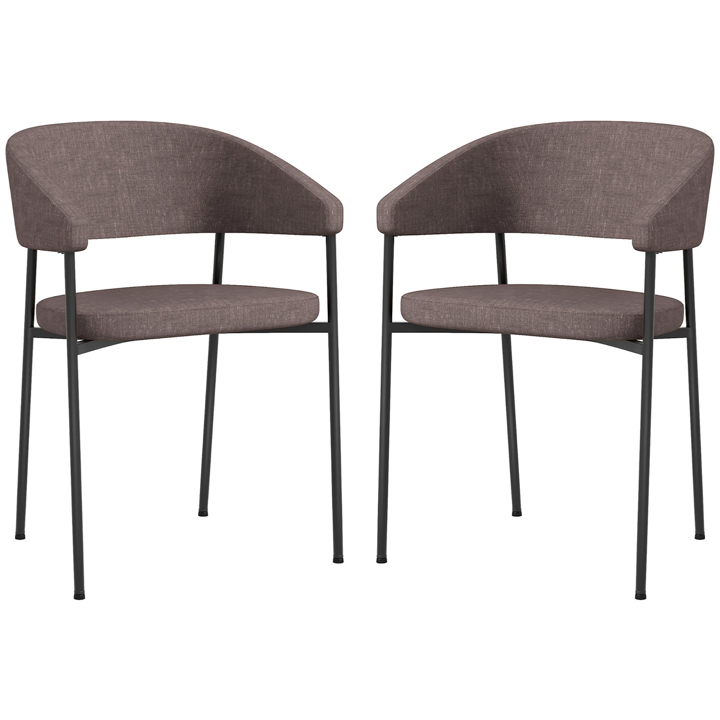 Set of 2 Padded Dining Chairs, in Linen Effect Fabric and Steel, 59x56x78 cm, Brown