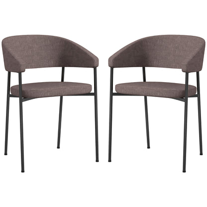 Set of 2 Padded Dining Chairs, in Linen Effect Fabric and Steel, 59x56x78 cm, Brown