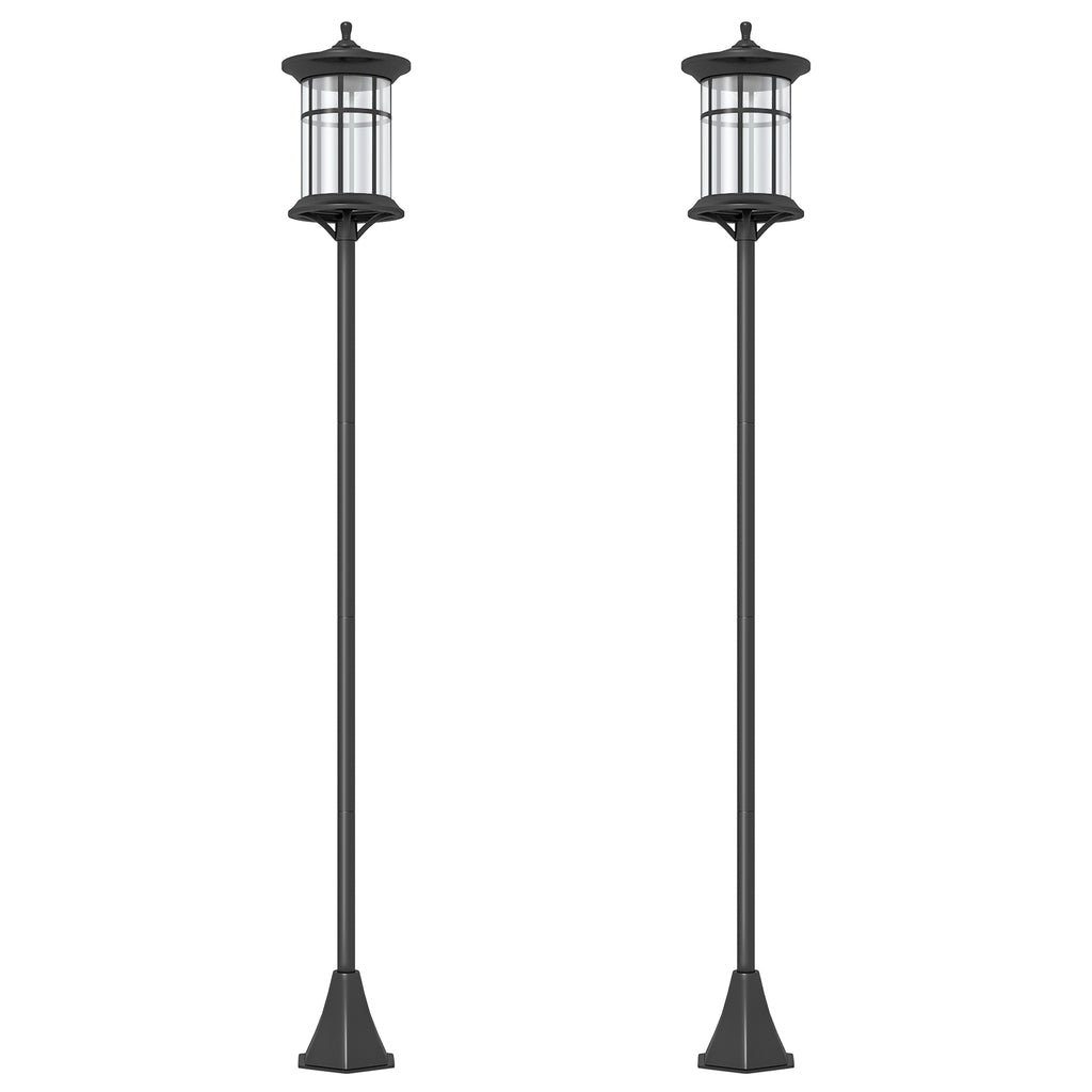 Outsunny Set of 2 Solar Street Lights with 6-Hour Battery Life and Ground Anchoring, in Stainless Steel and ABS, 23.5x23.5x184 cm, Black
