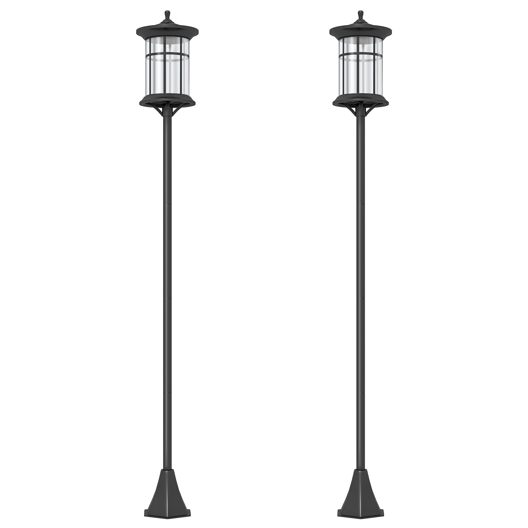 Outsunny Set of 2 Solar Street Lights with 6-Hour Battery Life and Ground Anchoring, in Stainless Steel and ABS, 23.5x23.5x184 cm, Black