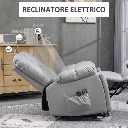 HOMCOM Reclining Lift Chair with 8 Massage Points and Remote Control, in Microfibre, 94x96x106 cm, Gray - Borgè