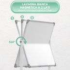 2-Sided White Magnetic Whiteboard with Accessories and 4 Wheels, in Aluminum and Steel, 127x50x165 cm