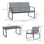 Outsunny 4-Piece Outdoor Set with Coffee Table, 2-Seater Bench and 2 Chairs, in Metal and Light Grey Texteline