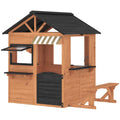 AIYAPLAY Children's Garden Playhouse Made of Fir Wood with Snack Bar, Windows, Half Door, Bench and Brown Roof