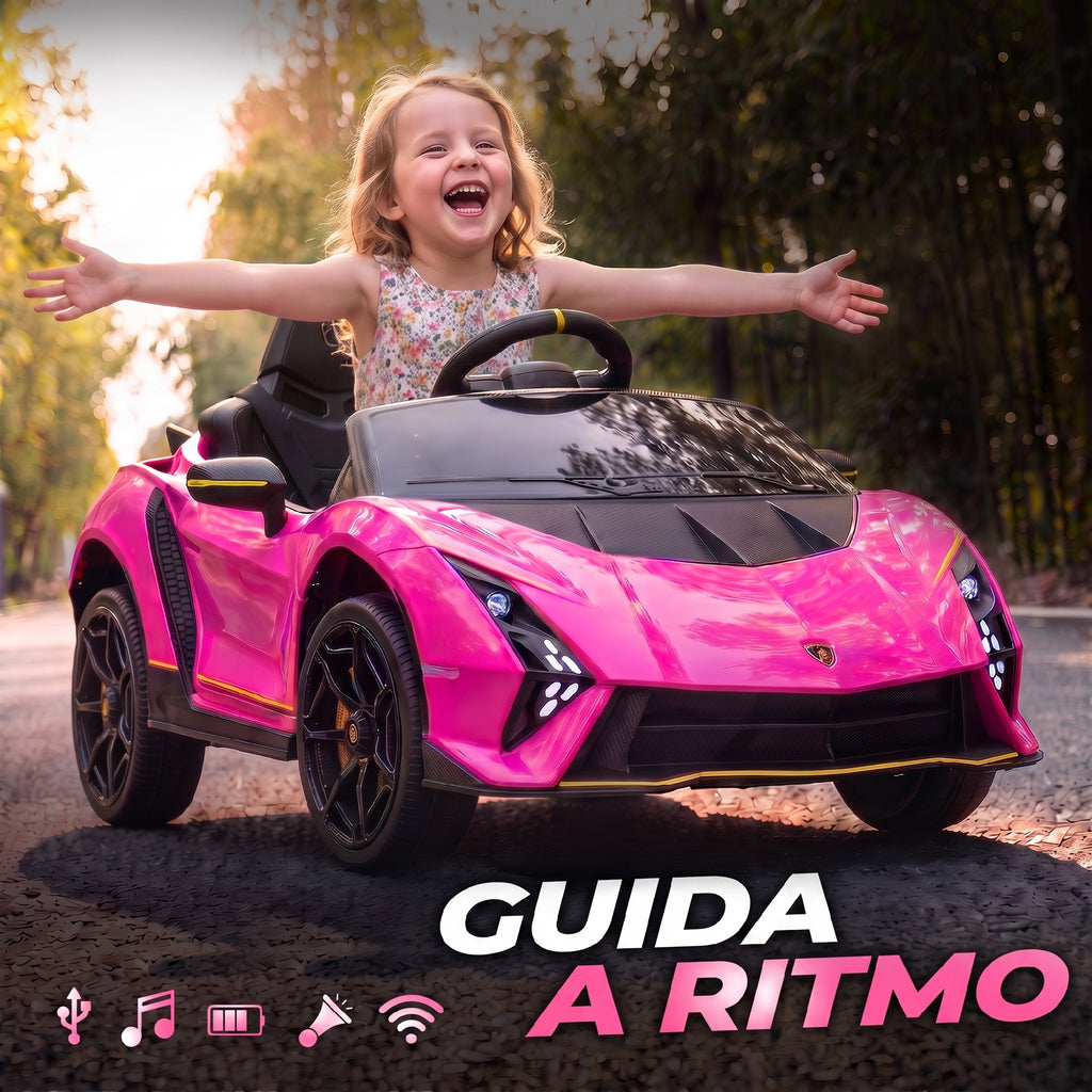 AIYAPLAY Electric Ride-On Car for Kids 3-6 Years Old, 12V Authentic Lamborghini with 2 Motors, Scissor Door, Suspension, Pink