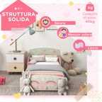 Children's Bed for 3-6 Years with Raised Edges, Slats and Animal Print, 140x70 cm, Pink
