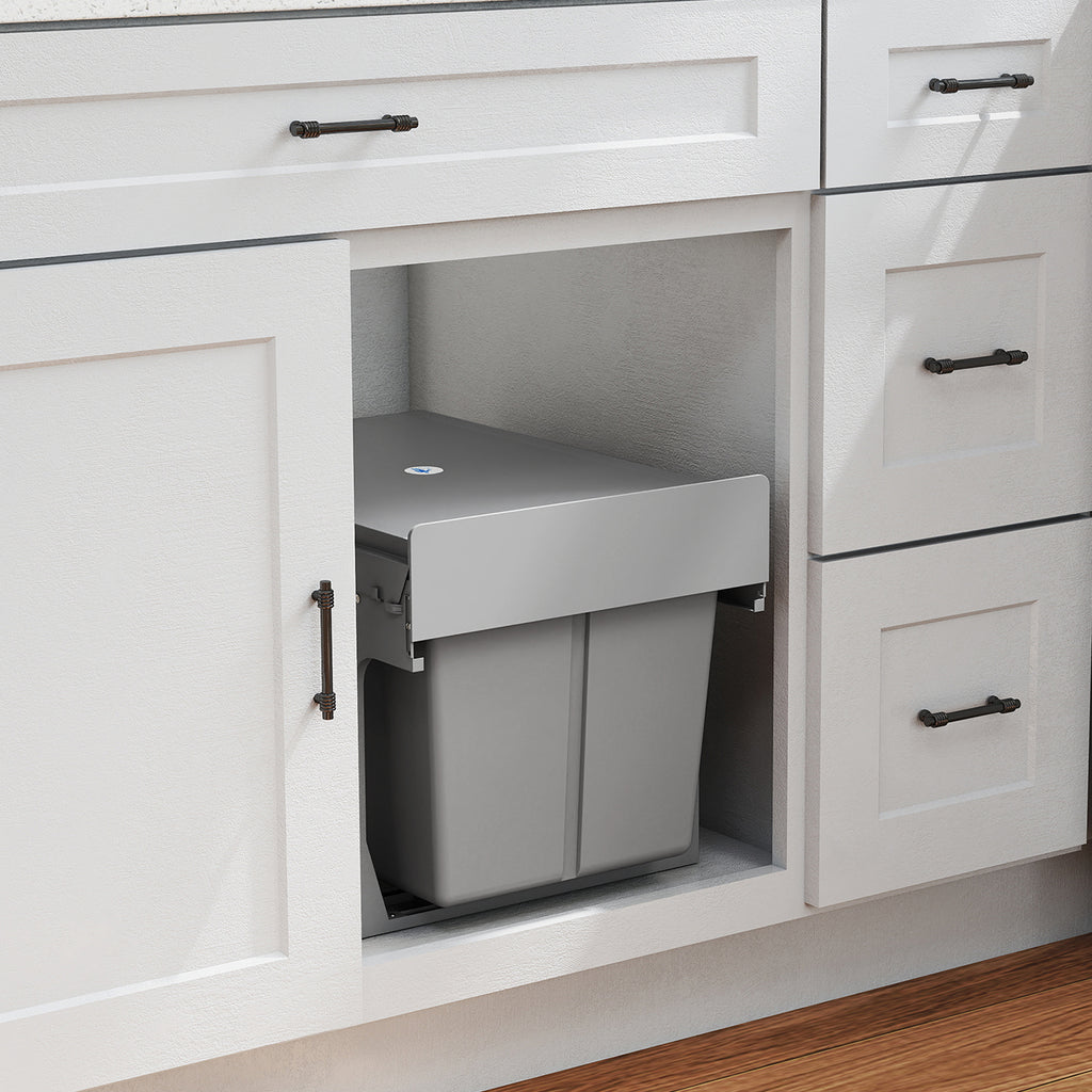 HOMCOM 31L Under Sink Pull Out Waste Bin with 3 Removable Buckets and Top, Light Grey