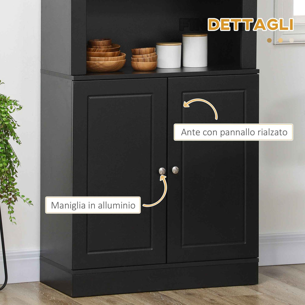 HOMCOM Wooden Kitchen Sideboard with Shelves and 2-Door Cabinet with Adjustable Shelves, 74.6x35.5x182.5cm