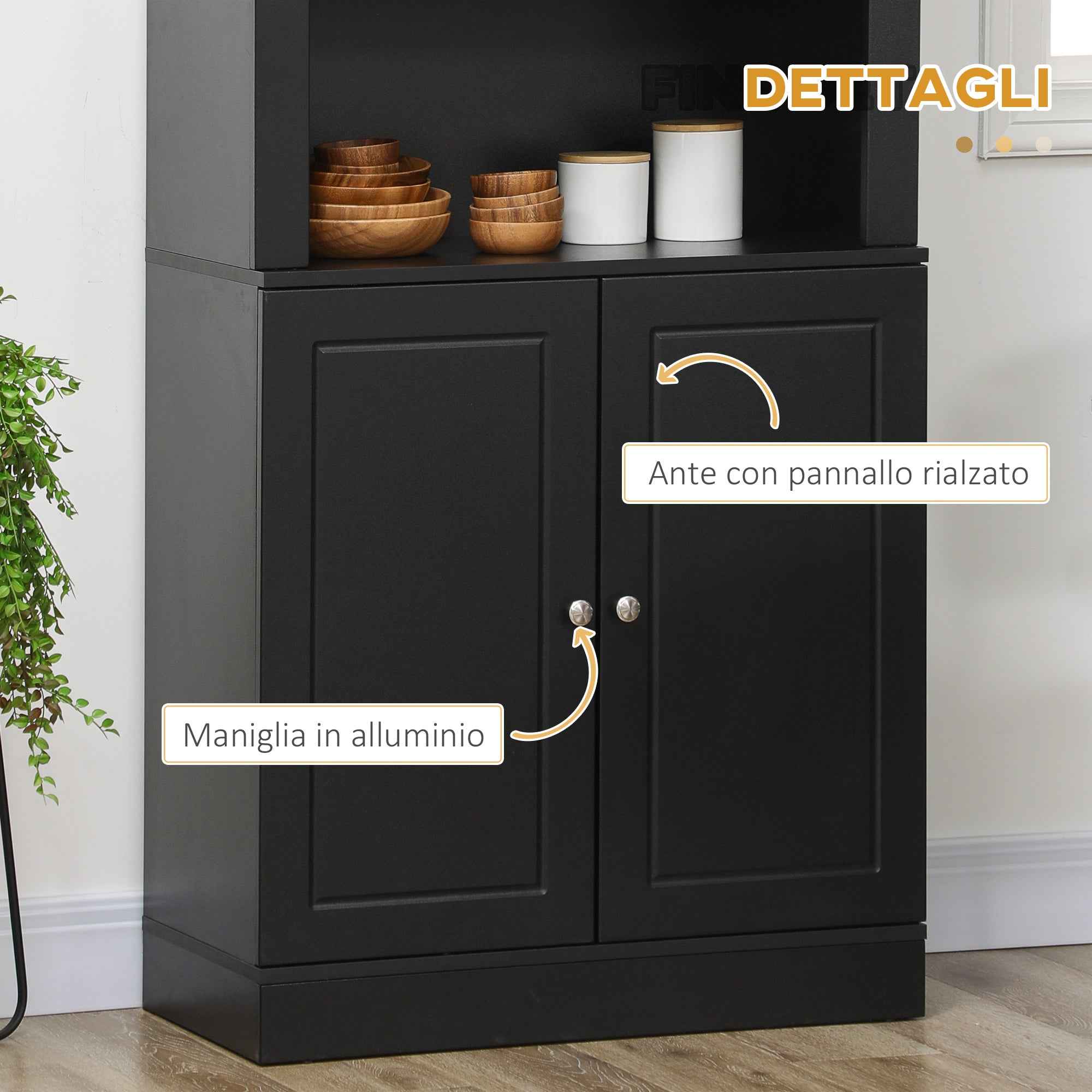 HOMCOM Wooden Kitchen Sideboard with Shelves and 2-Door Cabinet with Adjustable Shelves, 74.6x35.5x182.5cm