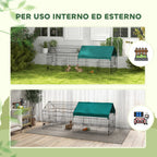 PawHut Outdoor and Indoor Rabbit Cage with Roof, 185x75x75 cm, Green