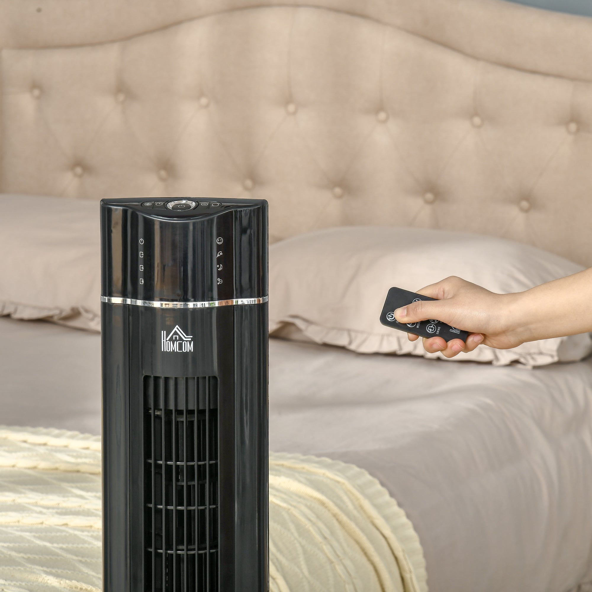HOMCOM 60W Column Fan with 3 Speeds, 3 Modes and 8h Timer, in ABS, Ø32x106.8 cm, Black - Borgè