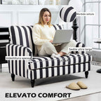 HOMCOM Striped Velvet Wide Seat Lounge Chair with S-Shaped Springs, 115x82x82 cm, Black and White