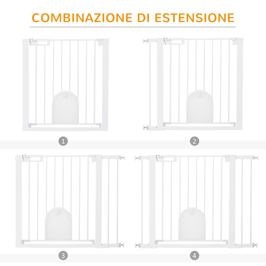 Adjustable Dog Gate with Small Door and Automatic Closure, 75-103x76cm, White