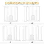 Adjustable Dog Gate with Small Door and Automatic Closure, 75-103x76cm, White