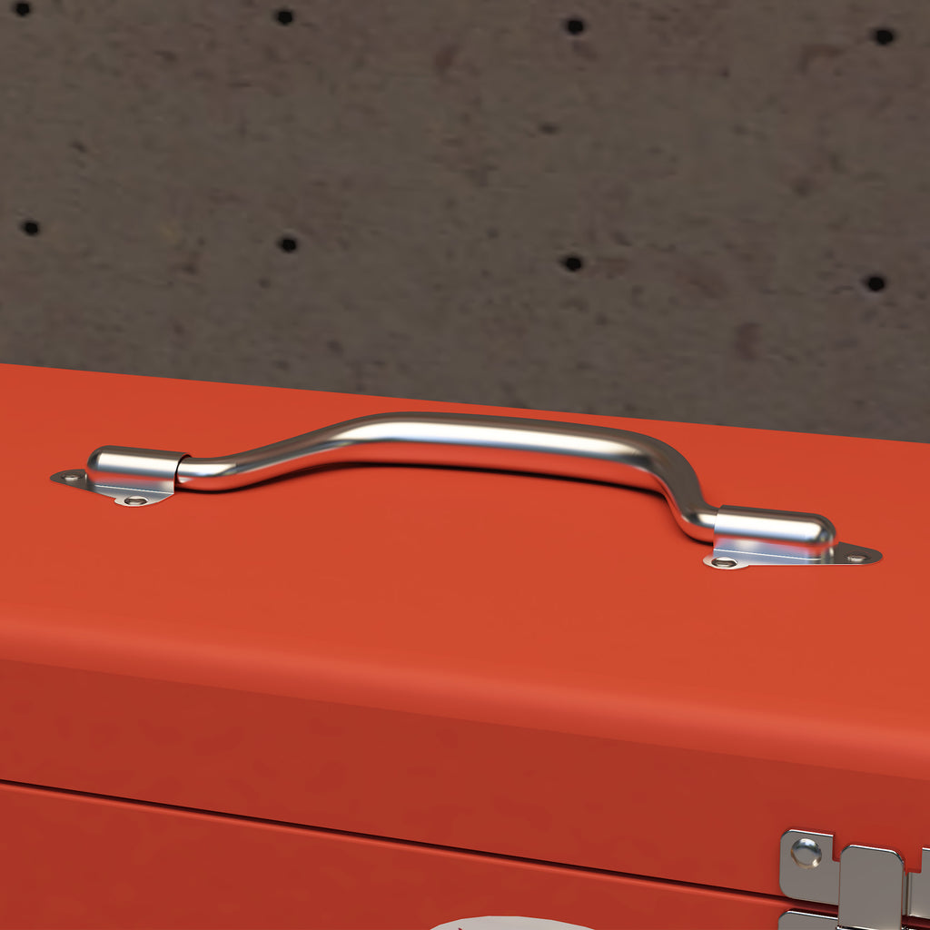 Tool Box with 3 Drawers and Upper Compartment in Steel with Handle, 45x24x27cm, Red