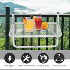 3-Tier Adjustable Height Railing Table with Hooks, Metal, 60x56.5x45 cm, White - Borge' Group Limited