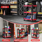 3-Tier Metal and PP Tool Cart, 70.5x35x82.5 cm, Red and Black
