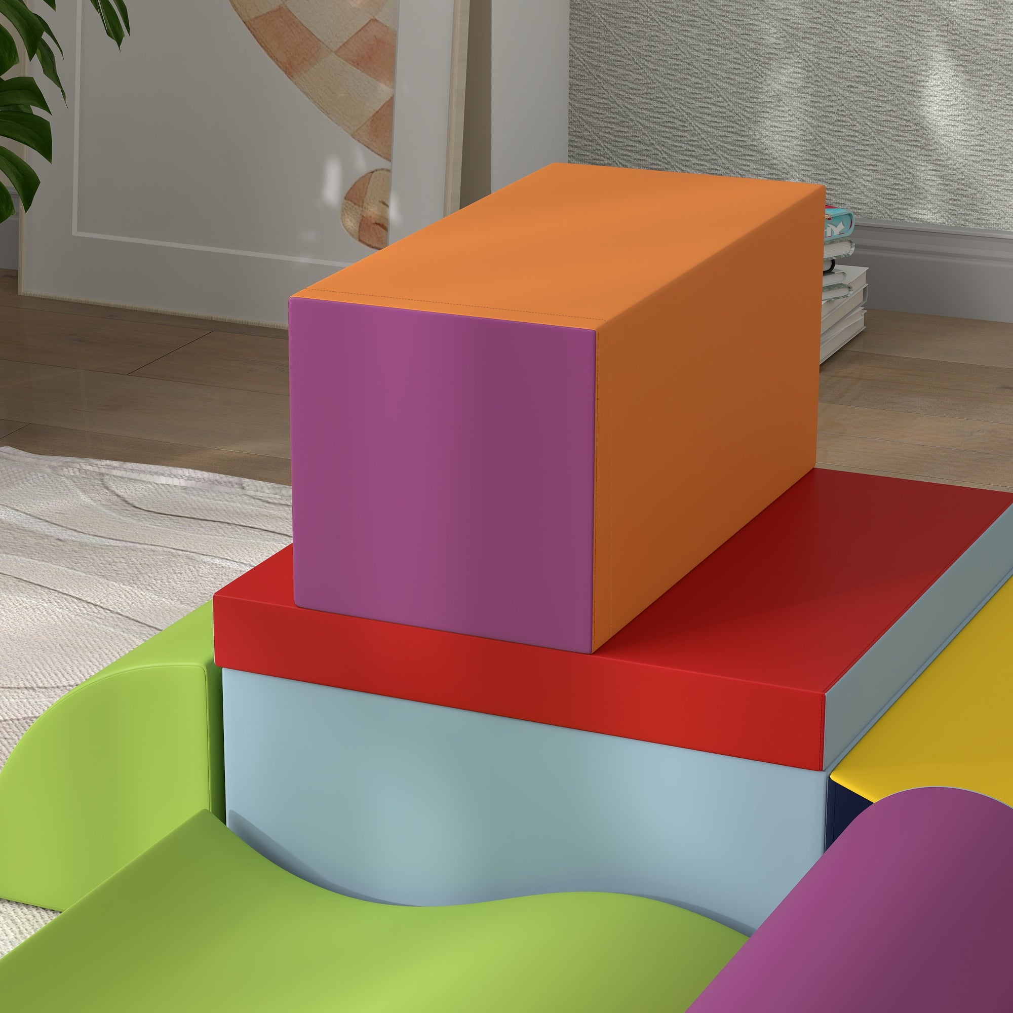 HOMCOM 7-Piece Soft Building Set for Kids Ages 1-3 Years, Foam and PU Leather, for Home and Nursery, Multicolor