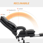 Height-Adjustable Desk Chair with 135° Reclining Angle, Black PU Leather, 65x76x113-121 cm