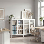 Steel Document Cabinet with 2 Glass Doors and Adjustable Shelves, 80x40x110 cm, White