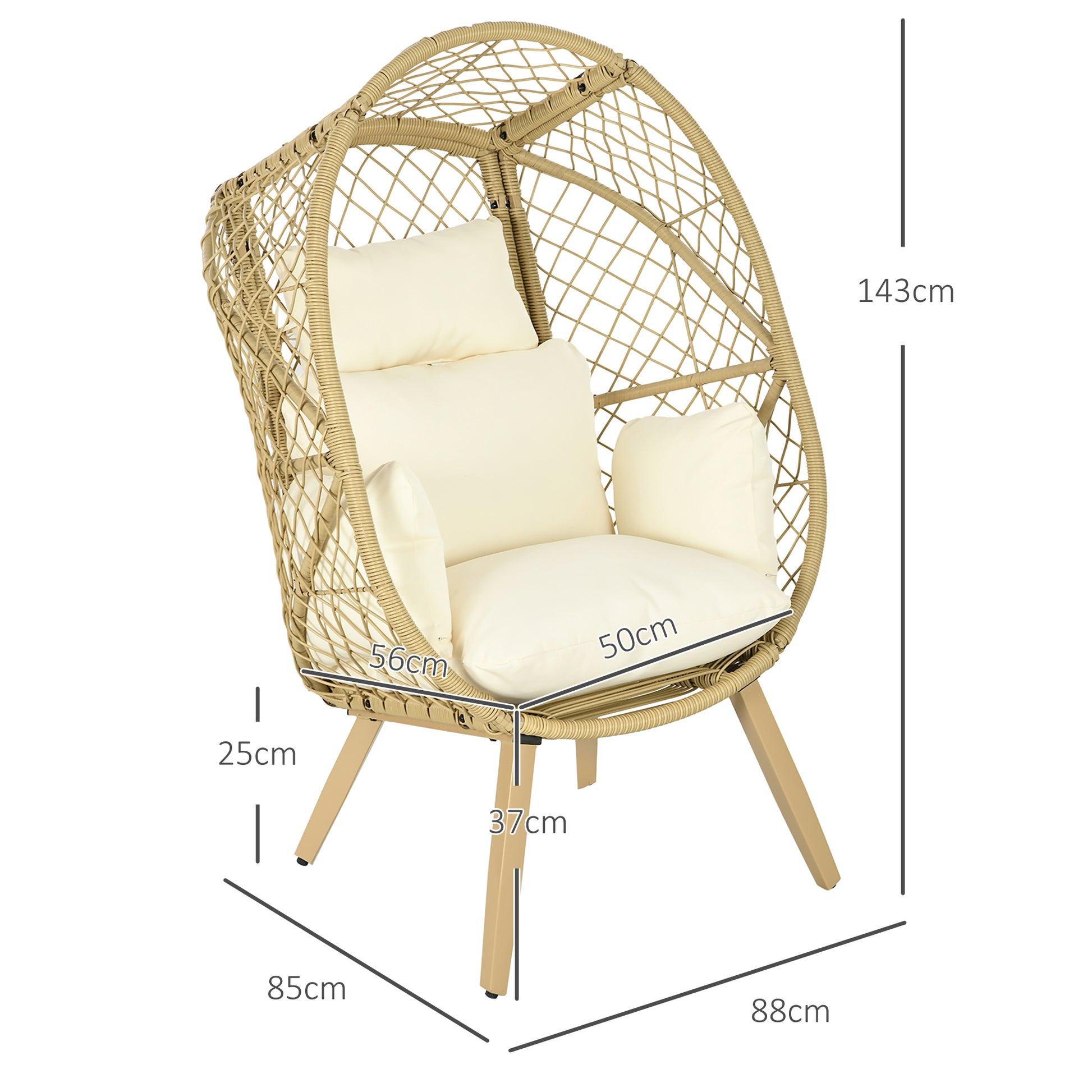 Outsunny Egg-shaped Garden Chair in PE Rattan and Steel with Padded Seat and Headrest, 88x85x143 cm - Borgè