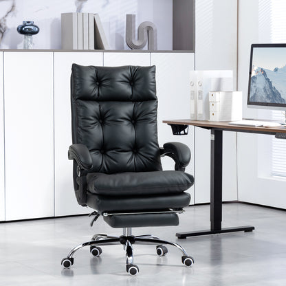 Faux Leather Office Chair with 135° Reclining Backrest and Pull-Out Footrest, Black