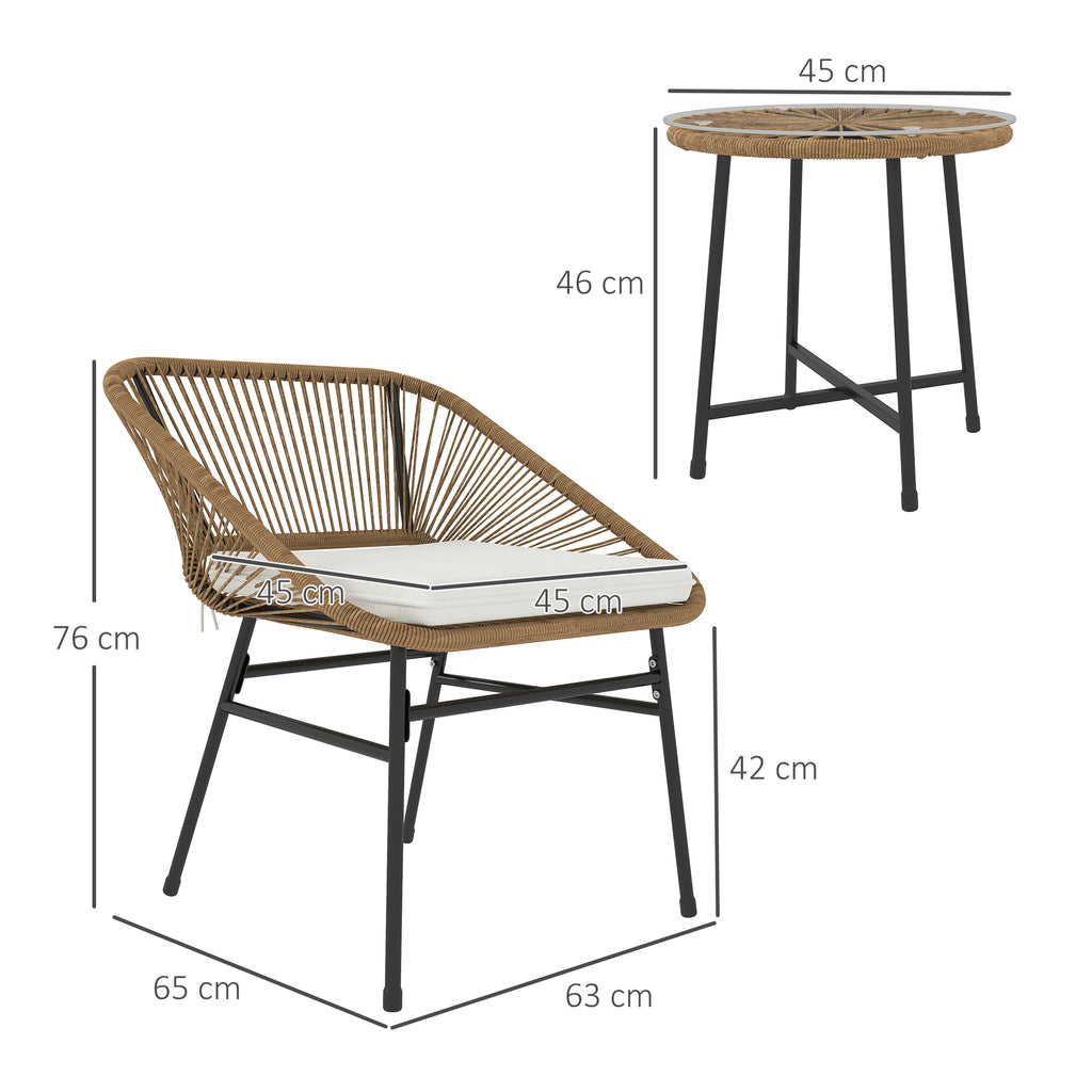 3 Piece PE Rattan and Steel Garden Set with 2 Chairs with Cushions and Round Table, Multicolor