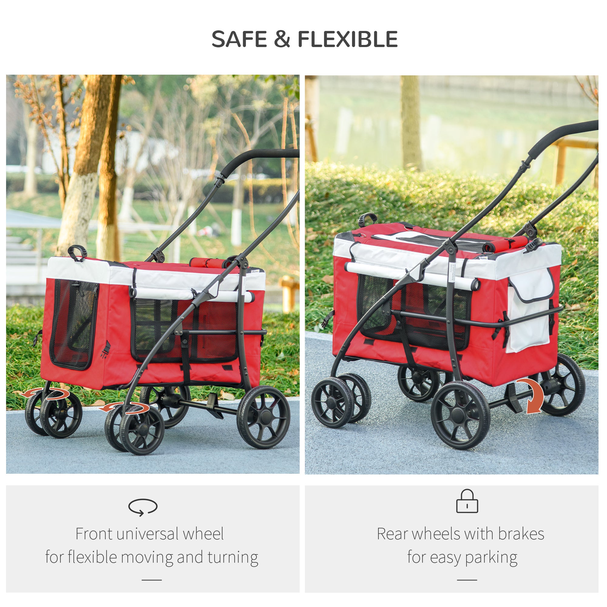 PAWHUT Small and mini -size dog stroller with 2 leashes and storage case, 81x58x97.5 cm - Borgè
