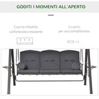 3-Seater Garden Swing with Adjustable Roof, Cup Holder and Cushions, 208x120x172 cm, Grey