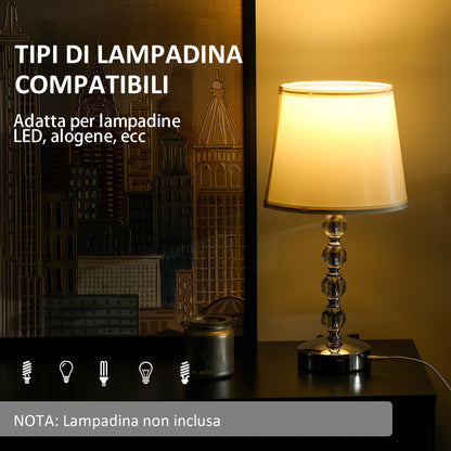 Crystal Table Lamp with USB Port, Metal, Glass and Polyester, Ø23x45 cm, White and Silver