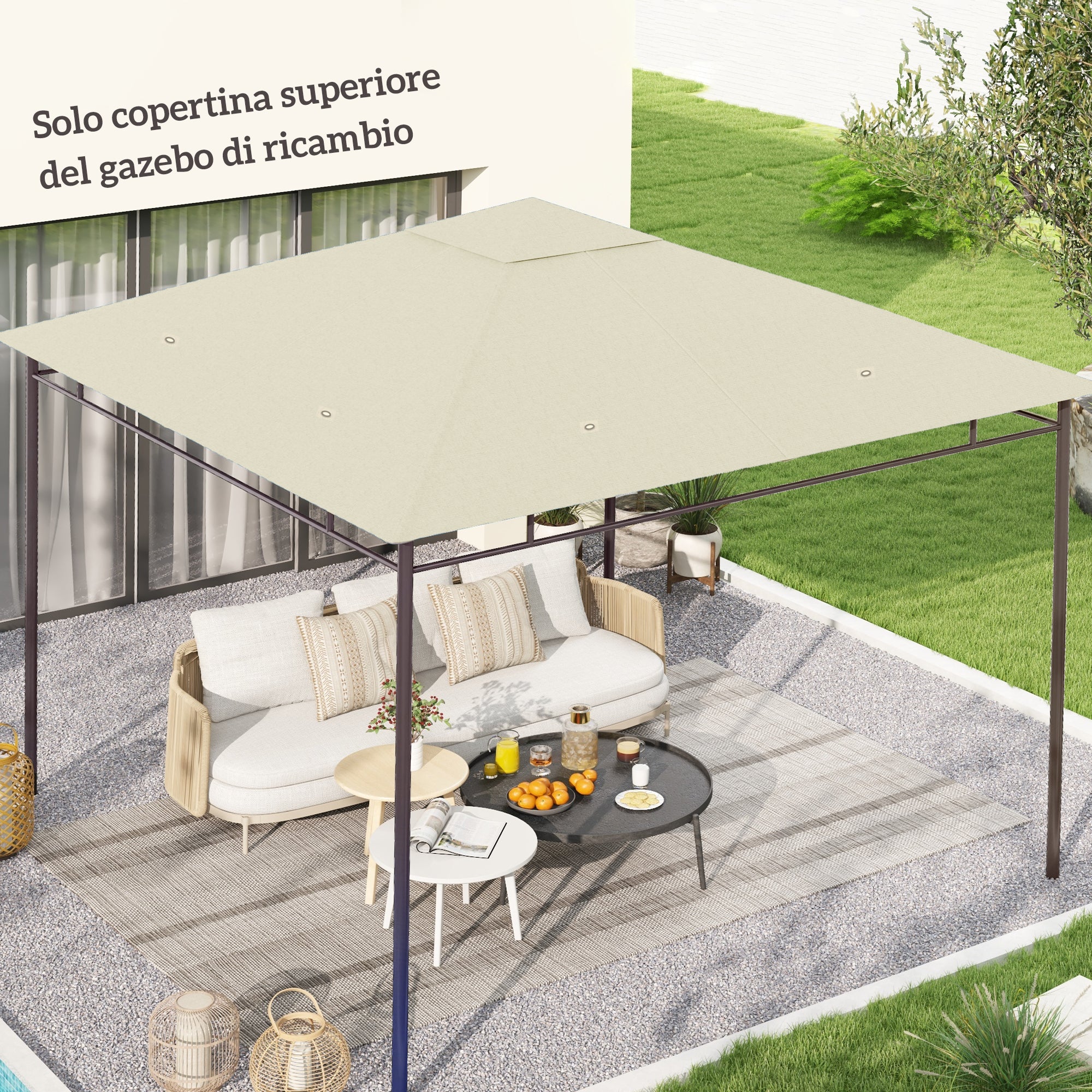 Outsunny 3x3m Polyester Gazebo Replacement Roof with Air Vents and Drainage Holes, Cream