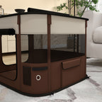 PawHut Pet Playpen with 6 Windows, 3 Doors and 2 Storage Bags, Polyester and Steel, 74x60x45 cm, Brown