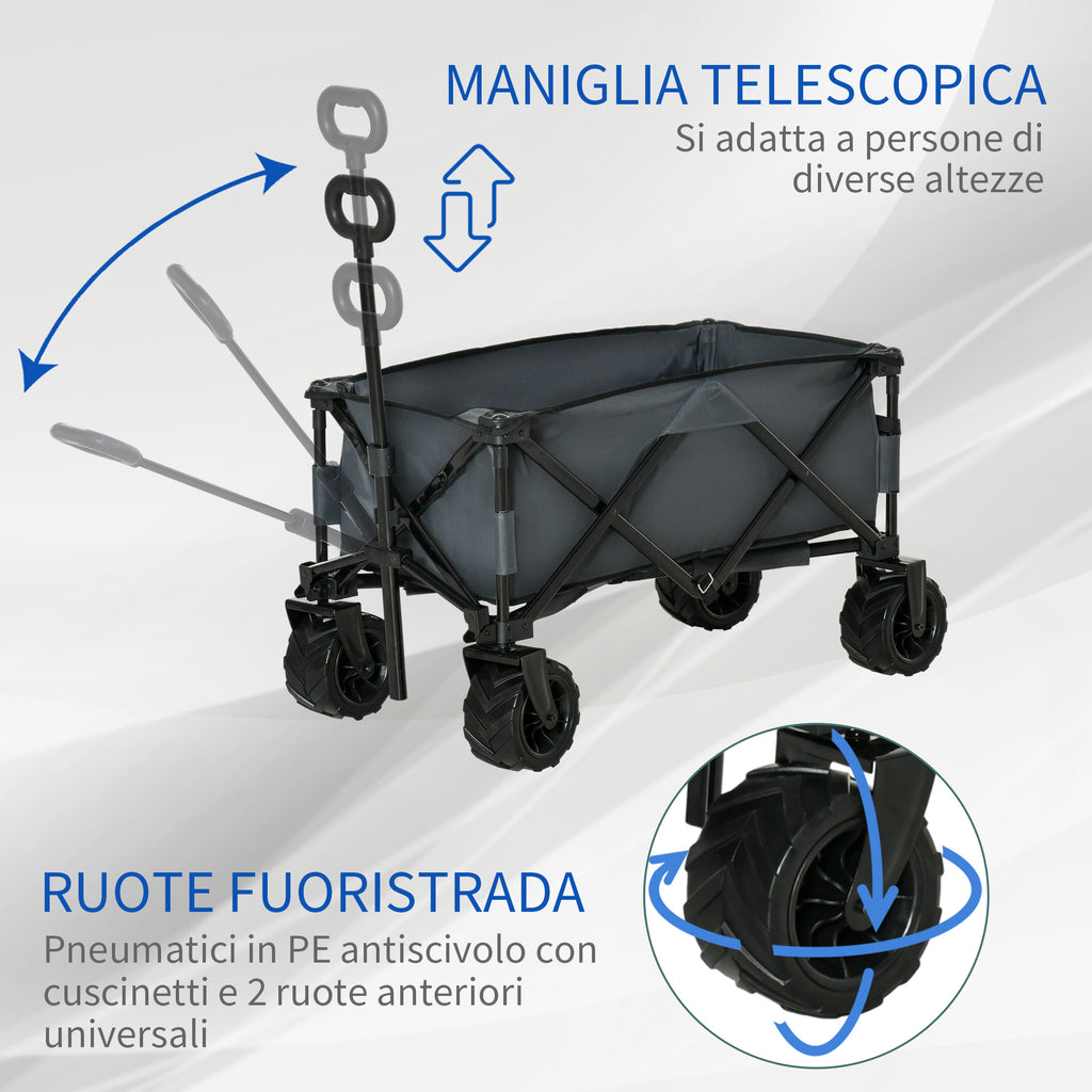 Outsunny Garden Trolley max load 70kg with Telescopic Handle, in Metal and Oxford Fabric, 108x55 cm, Gray - Borgè