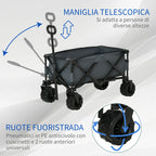Outsunny Garden Trolley max load 70kg with Telescopic Handle, in Metal and Oxford Fabric, 108x55 cm, Gray - Borgè