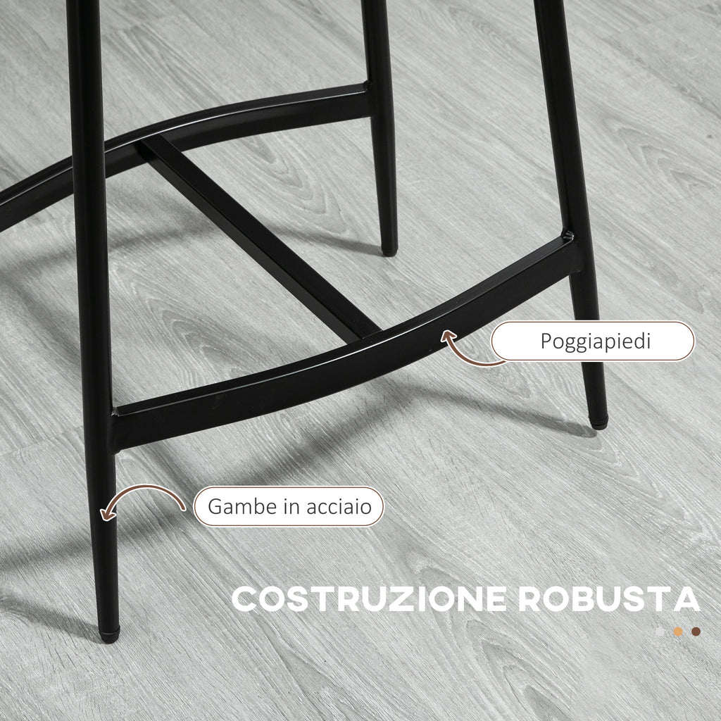 Set of 2 Industrial Style Bar Stools with Footrest, Faux Leather, 48.5 x 38.5 x 68.5 cm, Black and Brown