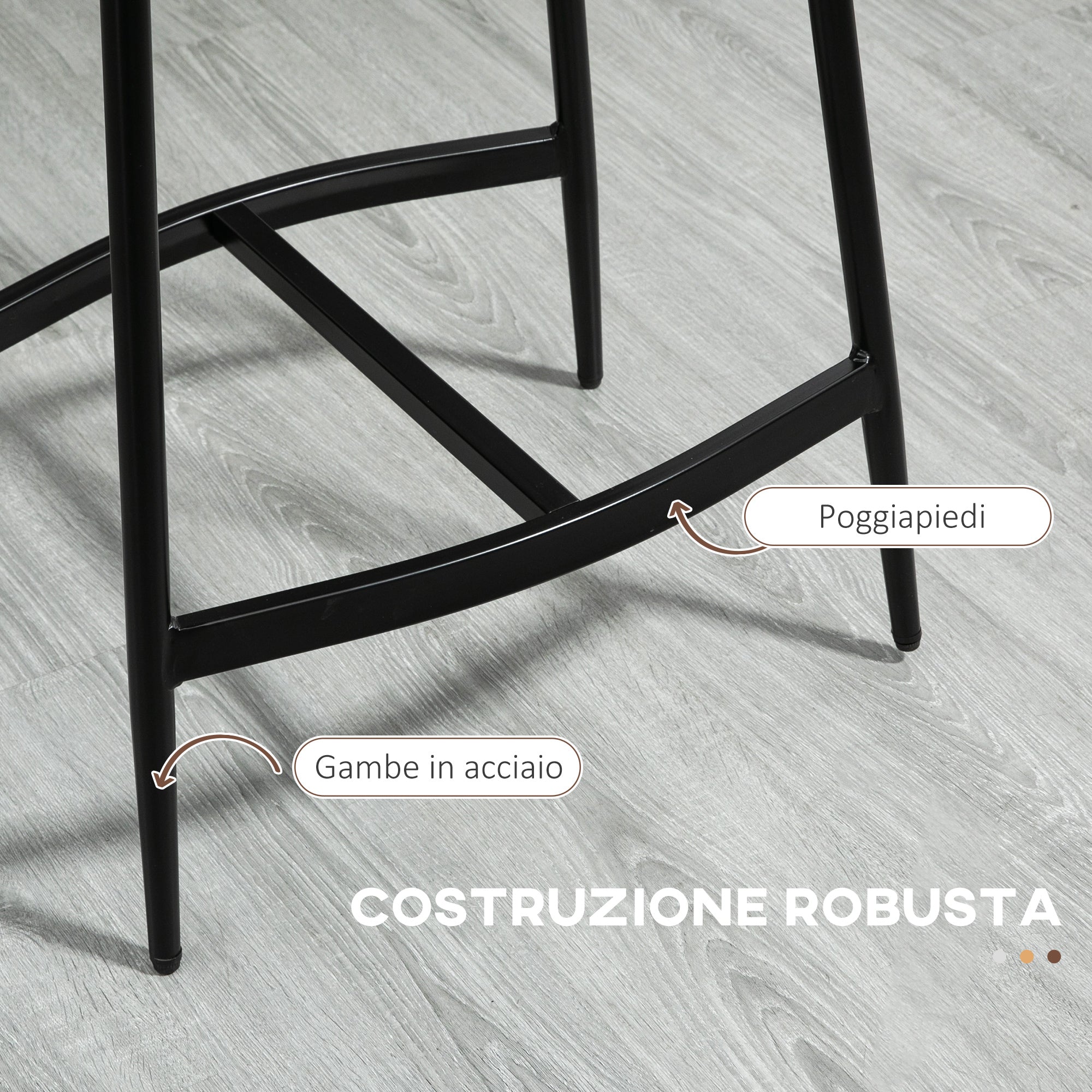 Set of 2 Industrial Style Bar Stools with Footrest, Faux Leather, 48.5 x 38.5 x 68.5 cm, Black and Brown