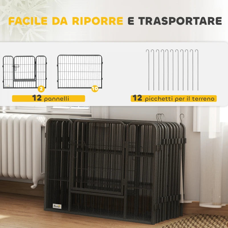 Dog and Puppy Playpen with 12 Modular Panels and 2 Entrances, 80x1.5x60cm - Borge' Group Limited