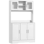 HOMCOM 4-Cup Pantry Unit with 2 Open Shelves and Worktop, Wood and Glass, 108x35x180 cm, White
